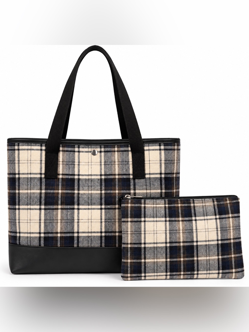 Blue Plaid Tote Bag & Matching Pouch Set Preppy Dark Academia